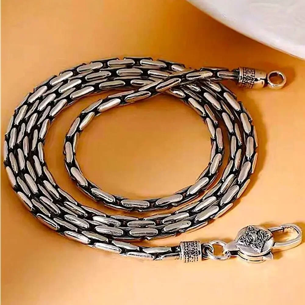 Stainless Steel Chain Link Necklace , Mantra, Curb Hand Woven Engraved